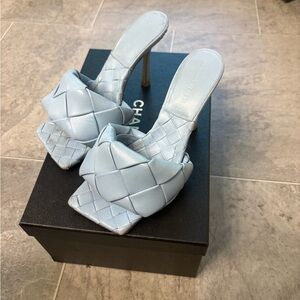 Women's Blue Woven Heeled Sandals